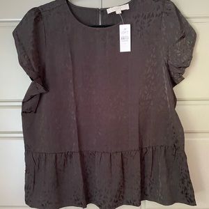Loft Black Cheetah Peplum Shirt Size L